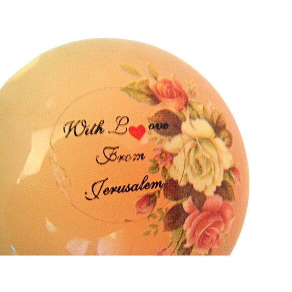 Hand Painted Peach Trinket Dish Box With Love from Jerusalem Gold Trim 2 x 2.5 " - Picture 5 of 12